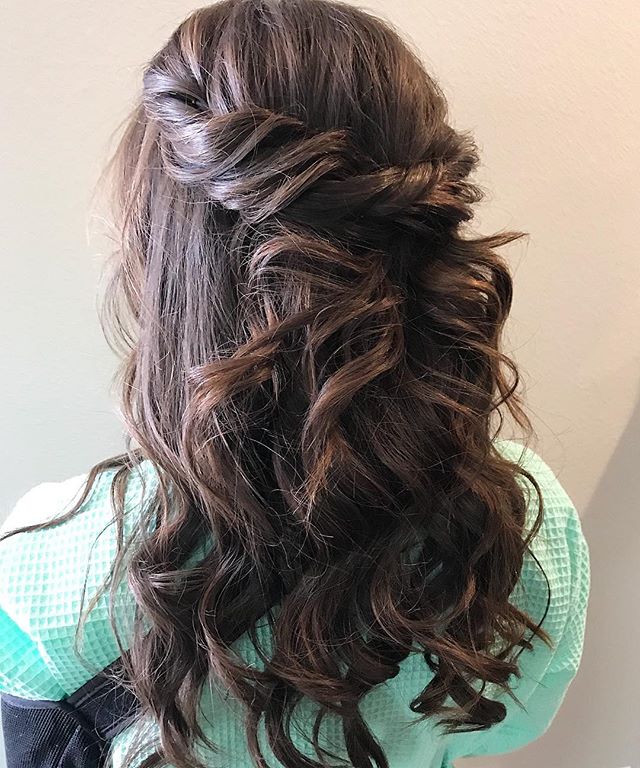 Brunette Bridesmaid Half Up Hair Modern Waves And Twists
